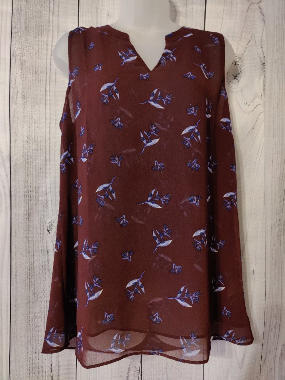 CAbi Burgundy Floral Sleeveless Top with Back Zip